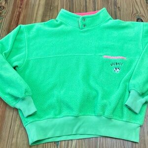 Vintage 90s Big Dogs Fleece Pullover Large Neon Lime Green Pink Made in USA Gorp